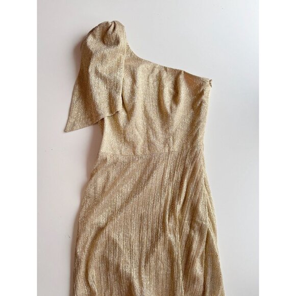 DRESS THE POPULATION Savannah Gold Lame One Shoulder Bow Gown Maxi Dress, Size S - Picture 5 of 13
